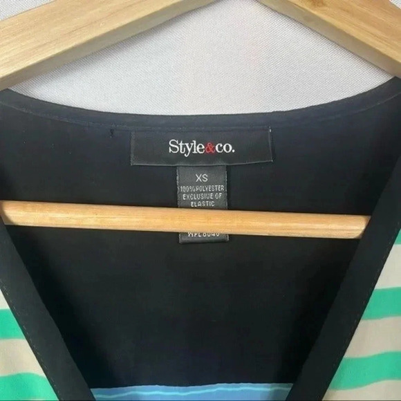 Style & Co Blue & Green Stripe Long Sleeve Blouse XS - Picture 4 of 4